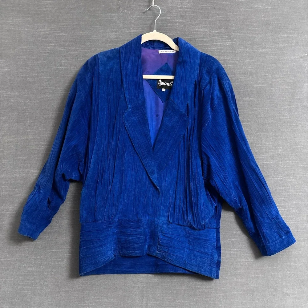 Vintage Avanti Suede Jacket S Royal Blue‎ Leather Drop Waist 80s 90s Maximalist